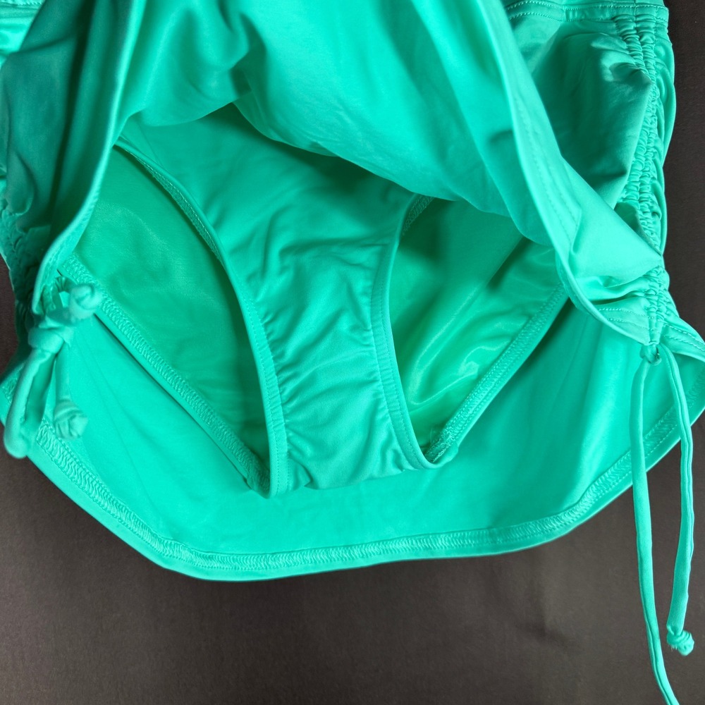Lands' End Women's 2 Tummy Control UPF 50 Ruched-Side Swim Skirt Island Aqua‎ View 4